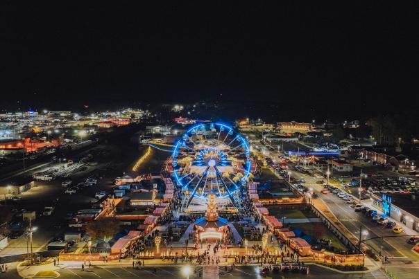 The night is all lit up during the Cullman Christkindlmarkt.