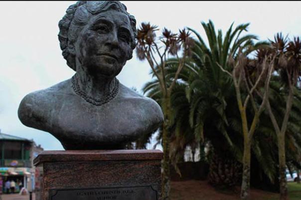 image shows the bust of Agatha Christie in Torquay