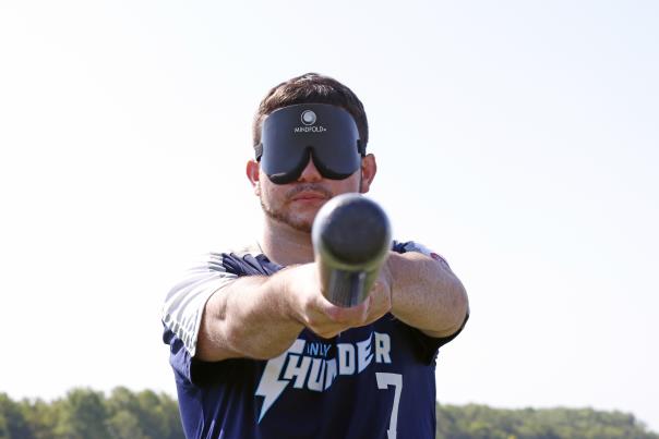 Beep Baseball player with a bat