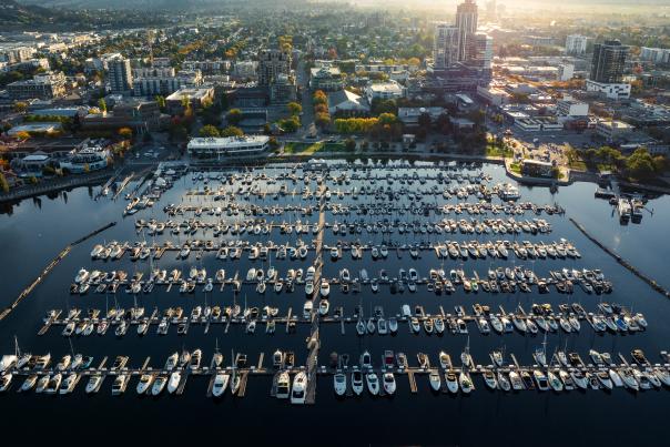 Kelowna Yacht Club Downtown Kelowna during Fall Aerial