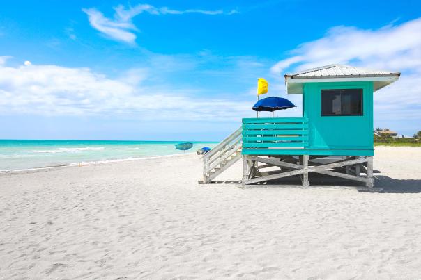 Blue lifeguard hut on a beach