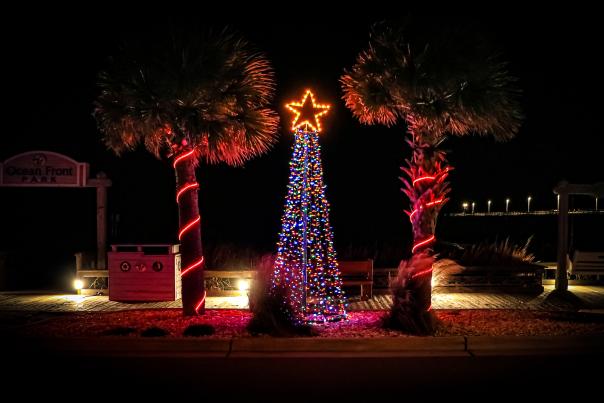 Ocean Front Park Kure Beach with Christmas Tree