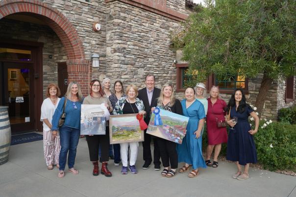 Group of local Temecula artists standing in front of Lorimar Winery after the Art in the Vines reception to celebrate California Wine Month.