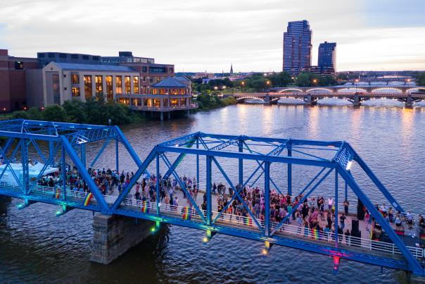 Blue Bridge lit up for Pride Night, 2019.