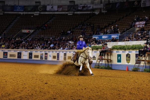 Horse and rider competing at the NRHA Futurity