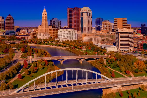 Columbus skyline in the fall