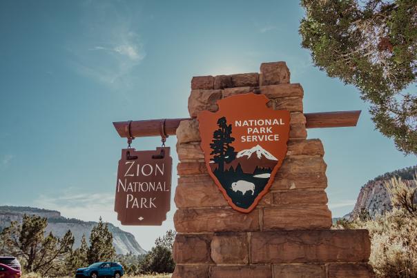 A National Park Service sign at Zion National Park in Utah.