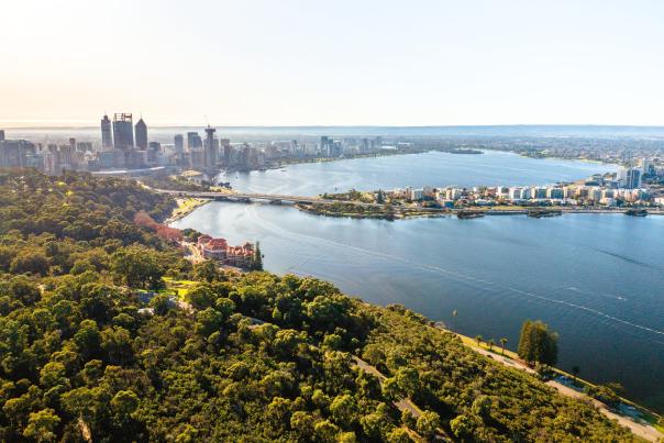 Aerial view of city and river