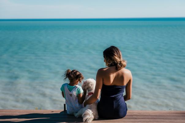 woman and daughter with dog