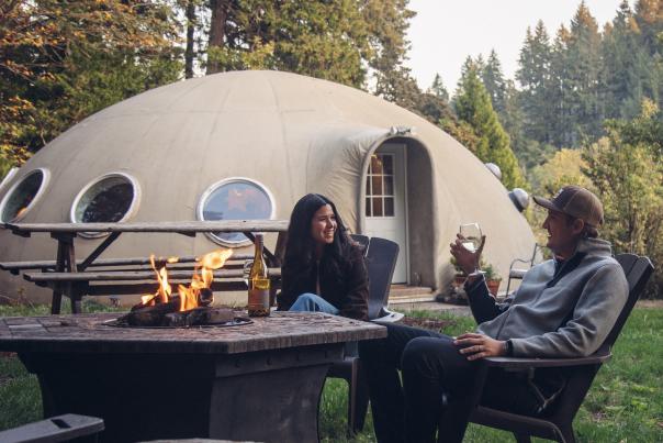 The Eugene Dome with fire pit and wine