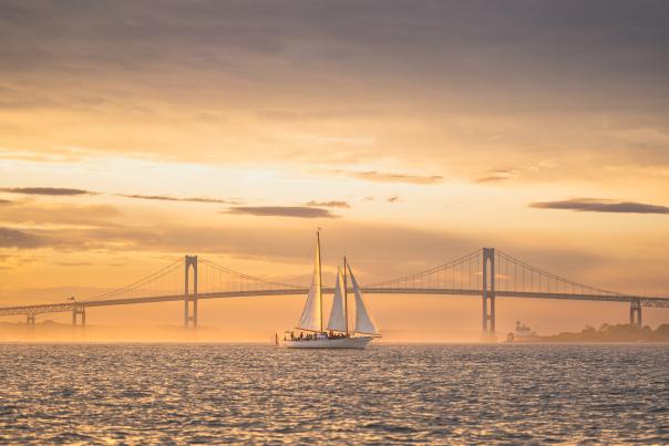 Sunset Boat and Bridge