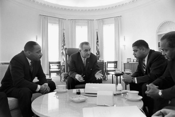 Civil rights leader and Shelby County, KY native, Whitney M. Young, Jr., with President Lyndon Johnson (center) and Martin Luther King, Jr. (right).