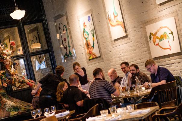 The interior of the restaurant Le Bouillion.