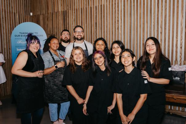 Austin chef mentors with Travis High School PTECH Hospitality students at Give Back Gig 2024.