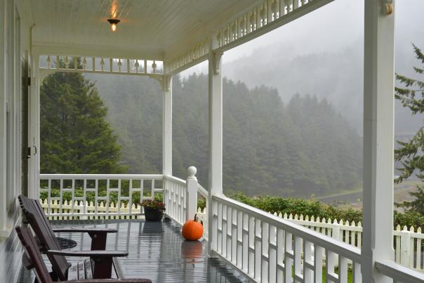 Heceta Lighthouse B&B porch at Halloween by Melanie Griffin