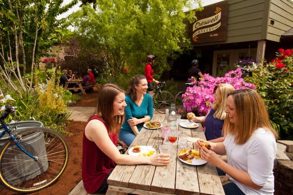 Creswell Bakery outdoor dining by Eugene, Cascades & Coast