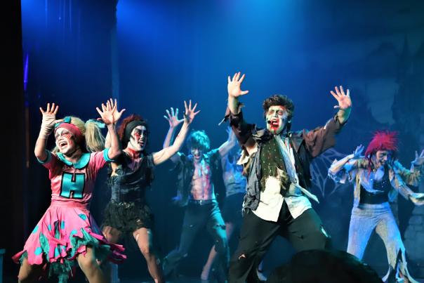 Dancers performing in Halloween costumes at Frontier City's Fright Fest.