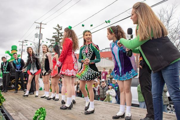 Irish dancers prepare for the St. Patrick's Day Parade in Stroudsburg in the Poconos