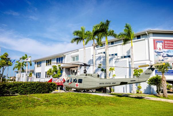 Exterior of The Military Heritage Museum and the Huey Helicopter