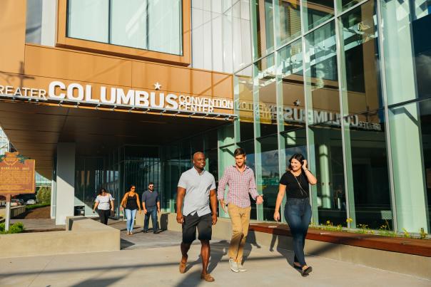 Convention attendees leaving the Greater Columbus Convention Center