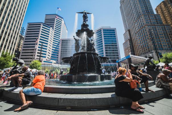 the Tyler Davidson Fountain in downtown Cincinnati