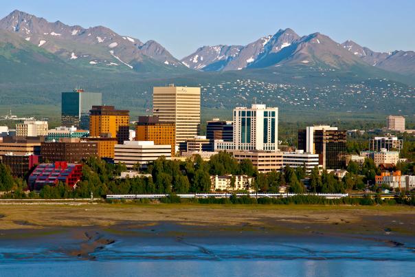 Anchorage skyline with the Chugach Mountains