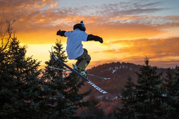 Skier at Sunset at Blue Mountain Resort