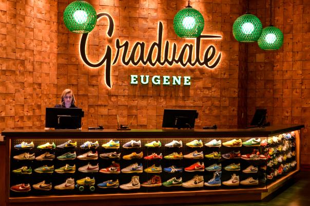 Running Shoe Front Desk at the Graduate Eugene Hotel by Melanie Griffin