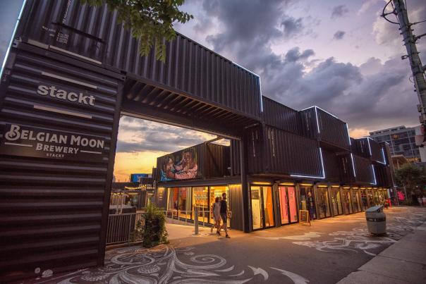 Stackt Market space and brewery built with shipping containers in Toronto.