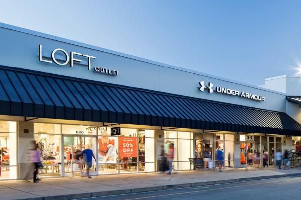 Loft and Under Armour storefronts at the Carolina Premium Outlets, Smithfield, NC.