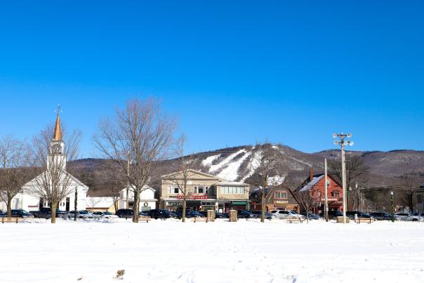 North Conway Village with Cranmore Mountain Resort in Background