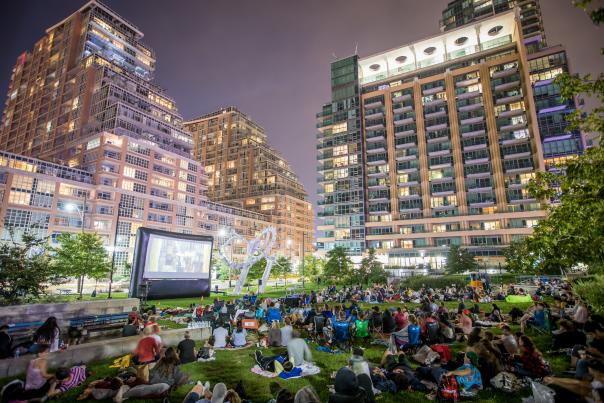 Free to the public, play games, win prizes, and watch a great film under the stars with your friends, pets, and family at Liberty Village Park outdoor summer movies.