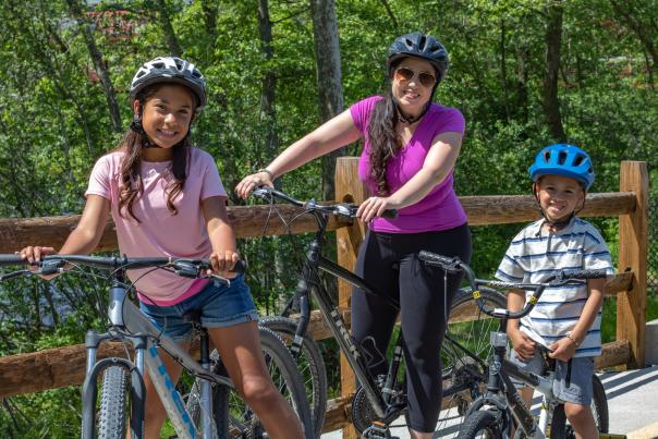 A family enjoys a day out biking in the Pocono Mountains