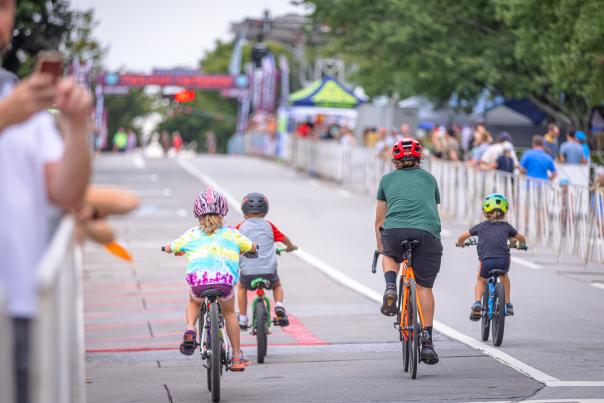 Children in a bike race