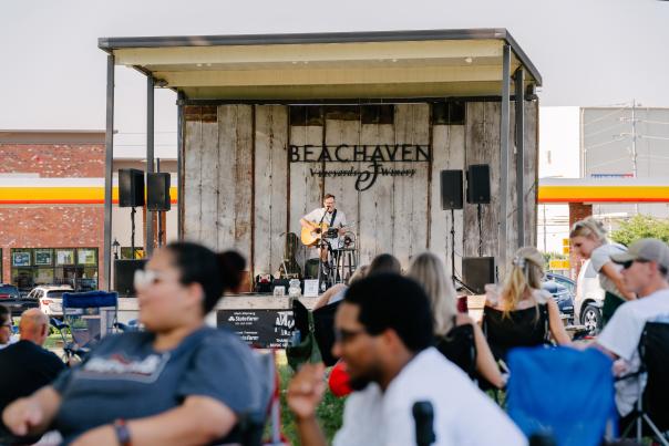 audience enjoying live music outside at a winery