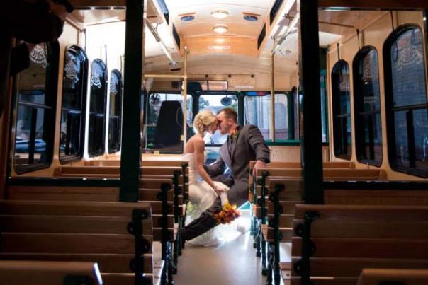 Couple inside of trolley