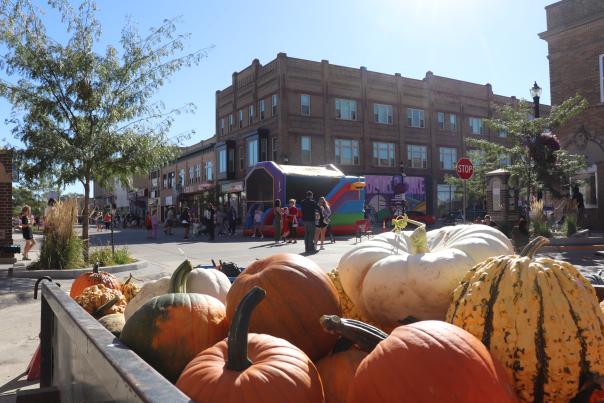 Pumpkins Downtown with Mural