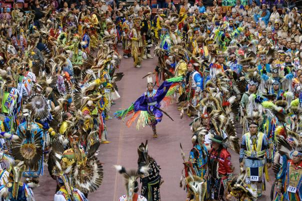 Birds eye view of Native American dancer at Black Hills Powwow