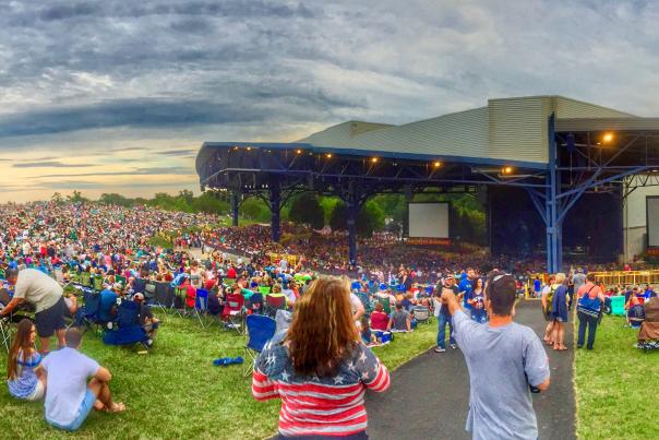 A group of people at an outdoor concert during the day