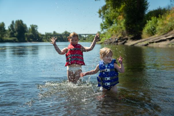 Kids playing in the Willamette River by Joey Hamilton