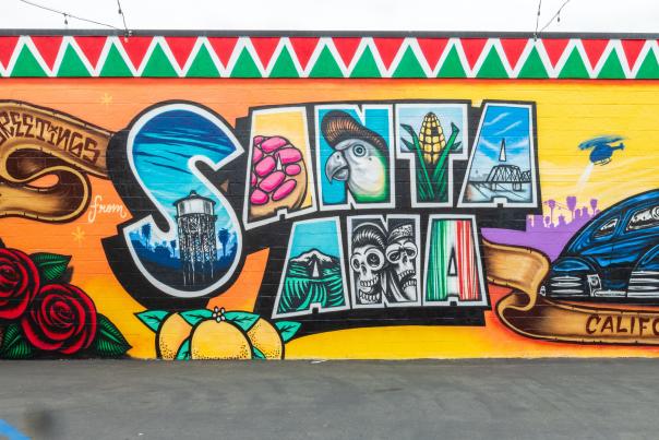 Santa Ana mural in parking lot