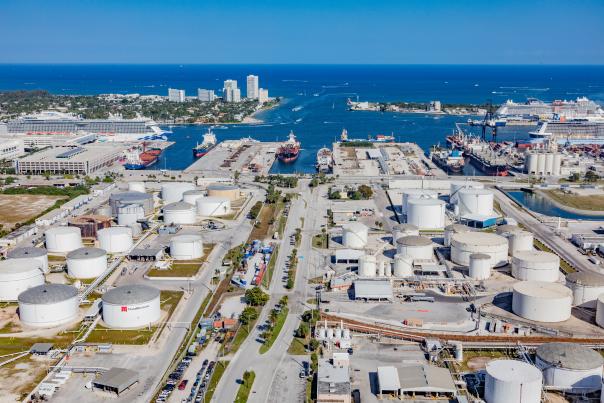 Port Everglades petroleum terminals and docks.