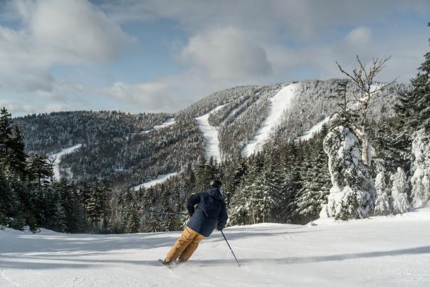 Man skiing down Gore Mountain