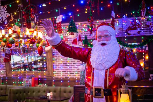 Santa statue at Snowglobe Christmas Pop Up at Barley's Kitchen + Tap
