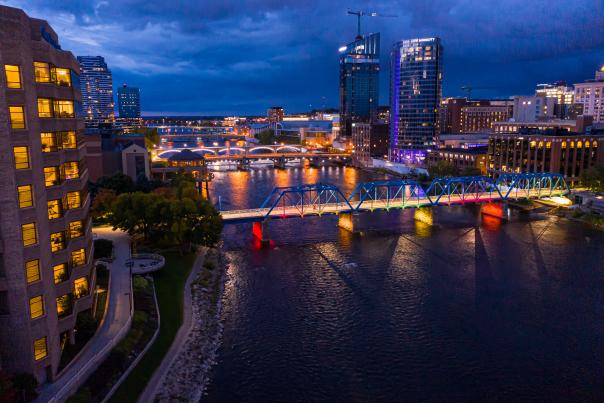 City Lights at Night in Downtown Grand Rapids