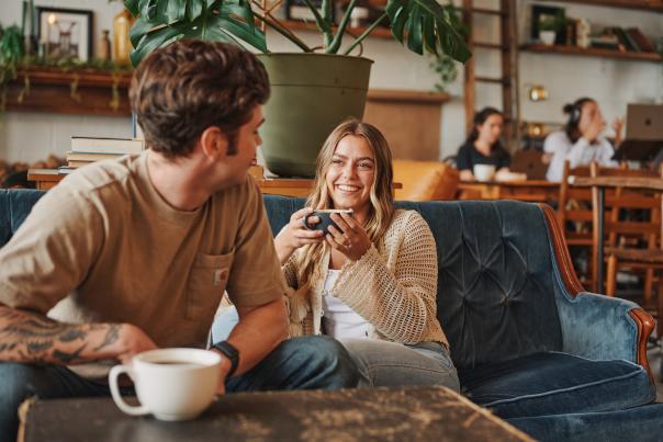 a couple at a coffee shop