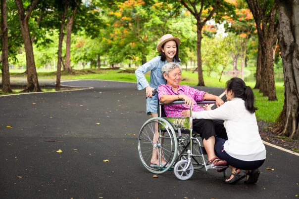 A family enjoys time together during a fall trip.