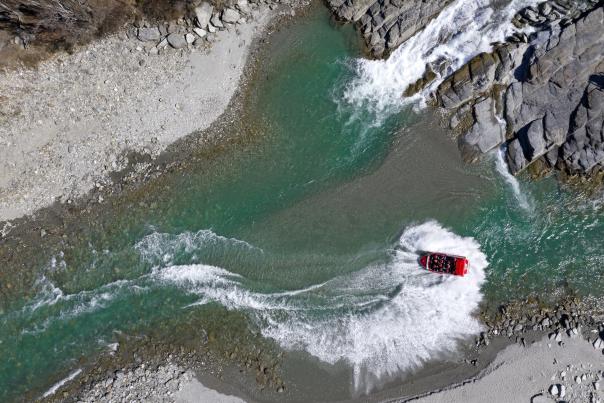 Shotover Jet on Shotover River from above
