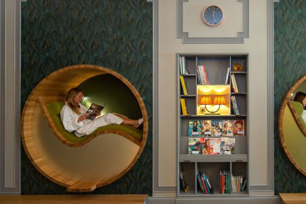 Two people in relaxing pods at Monart Spa Poundbury in Dorset