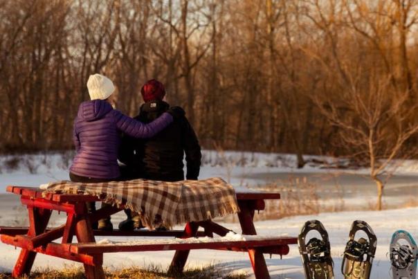 Couple Snowy Bench